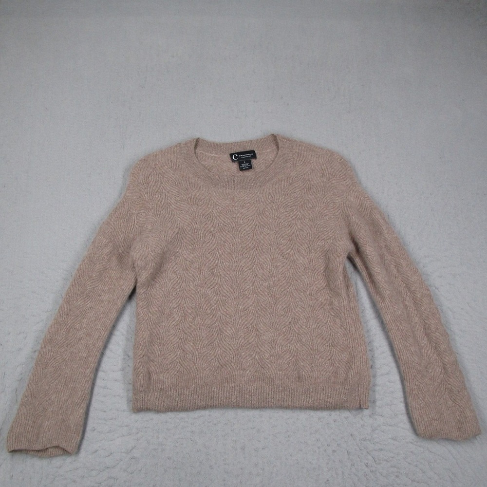 C by Bloomingdales Cashmere Sweater Womens Large Taupe Textured Knit Crew Neck